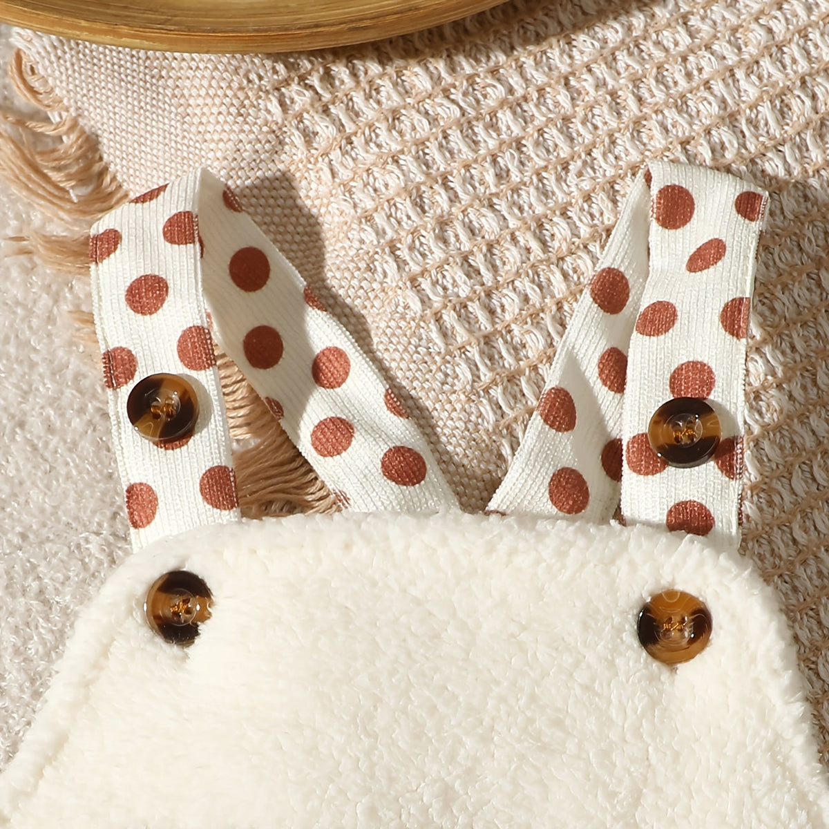 2PCS Adorable Bear Print Long Sleeve Fuzzy Baby Overalls Set