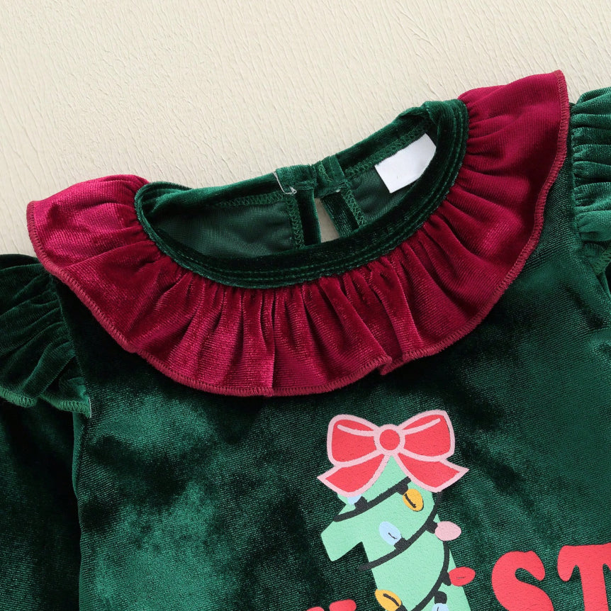 My 1st Christmas Letter Print Long Sleeve Baby Jumpsuit