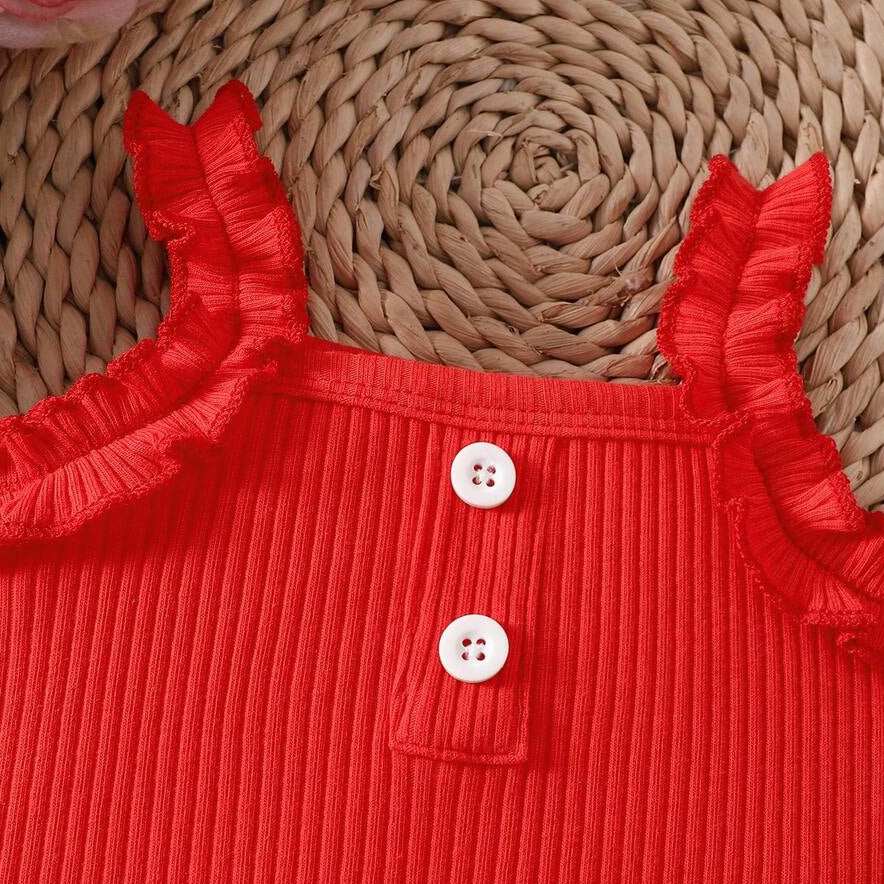 3PCS Summer Cherry Printed Sleeveless Baby Set