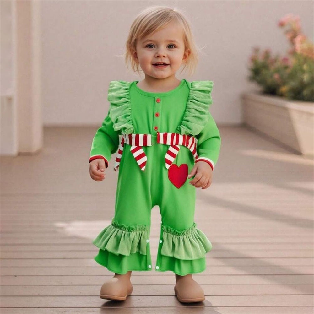 Christmas Heart Stripe Printed Baby Jumpsuit