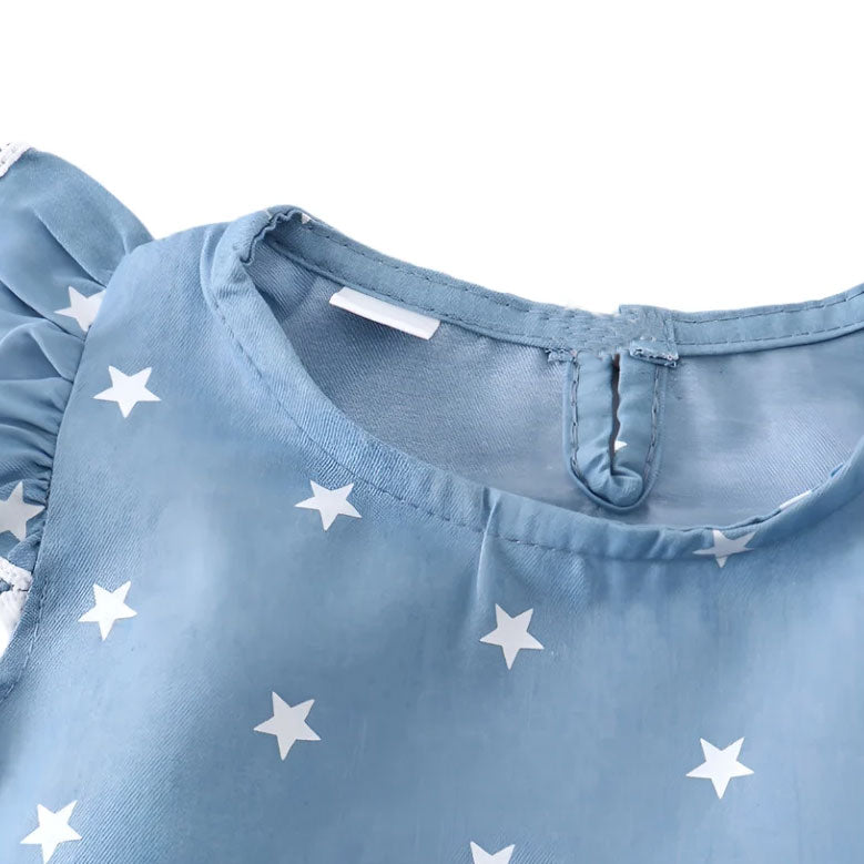 Sweet Allover Stars Print Flutter Sleeve Baby Girl Romper