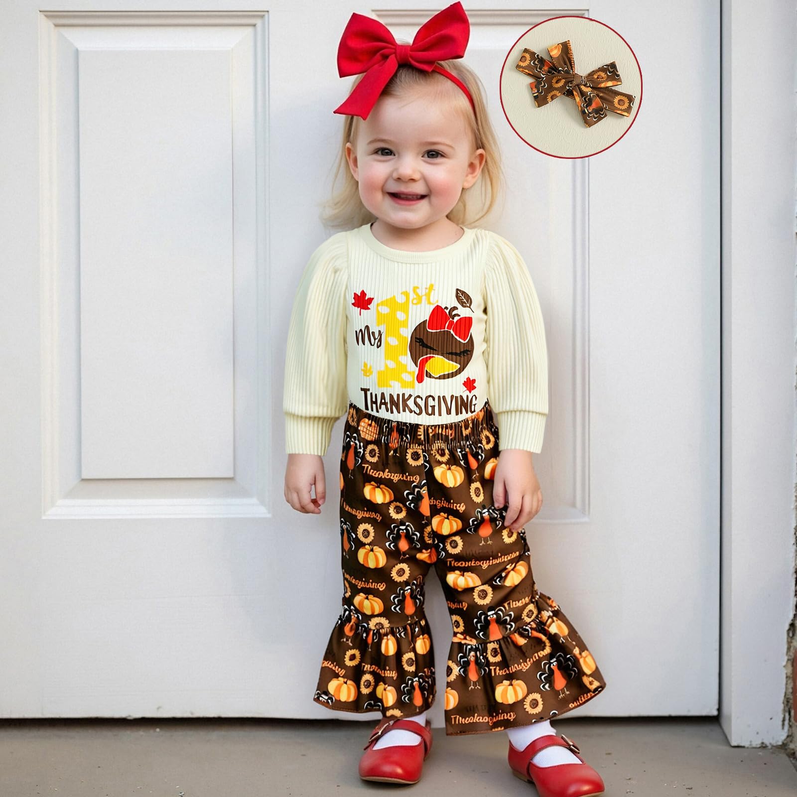 3PCS Chic My 1st Thanksgiving Letter Turkey Print Baby Set