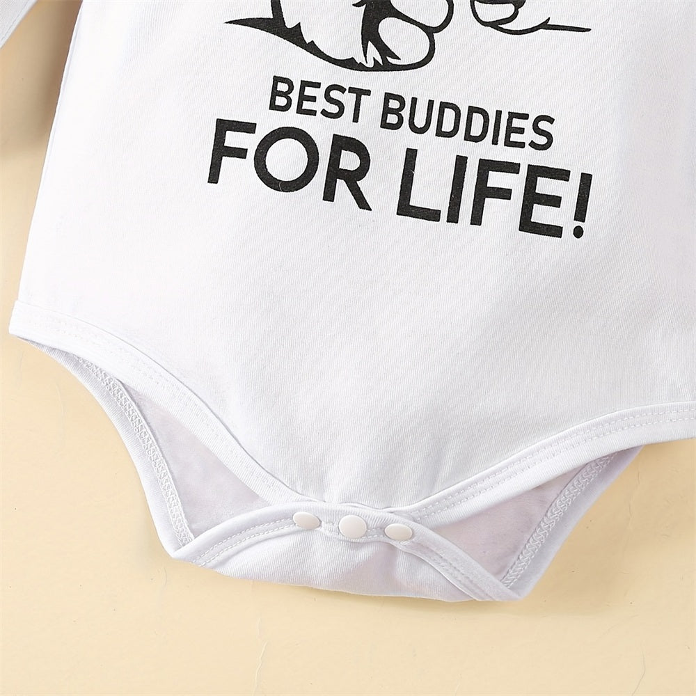 3PCS Cute Daddy And Me Best Buddies For Life Letter Print Baby Set