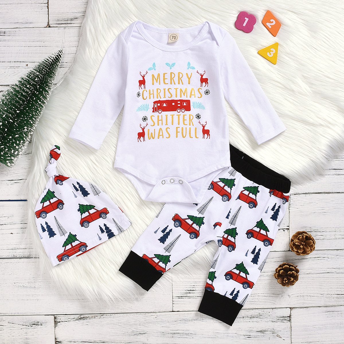 Ensemble bébé imprimé lettre joyeux Noël 3 pièces