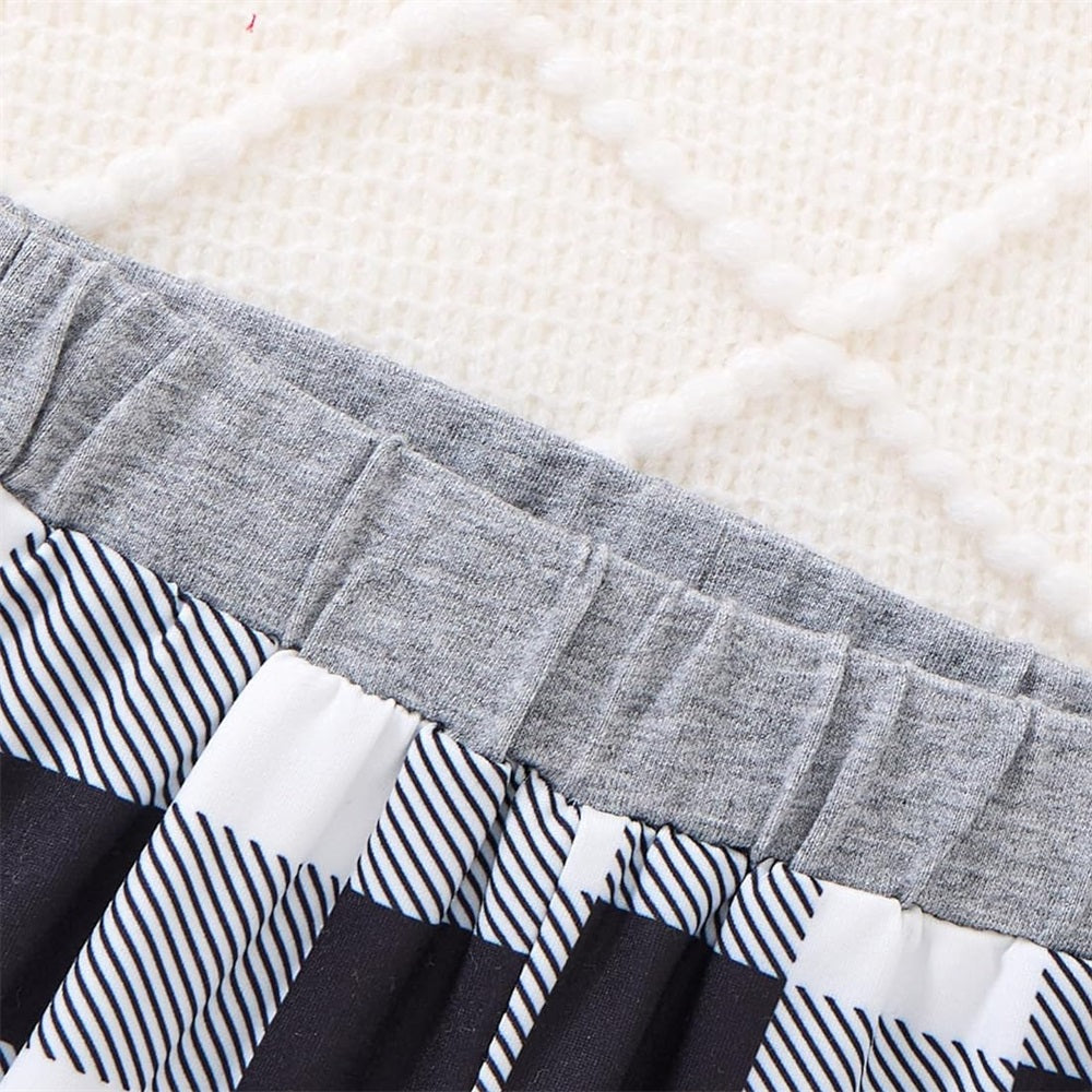 2PCS Casual Plaid Print Long Sleeve Baby Hooded Set