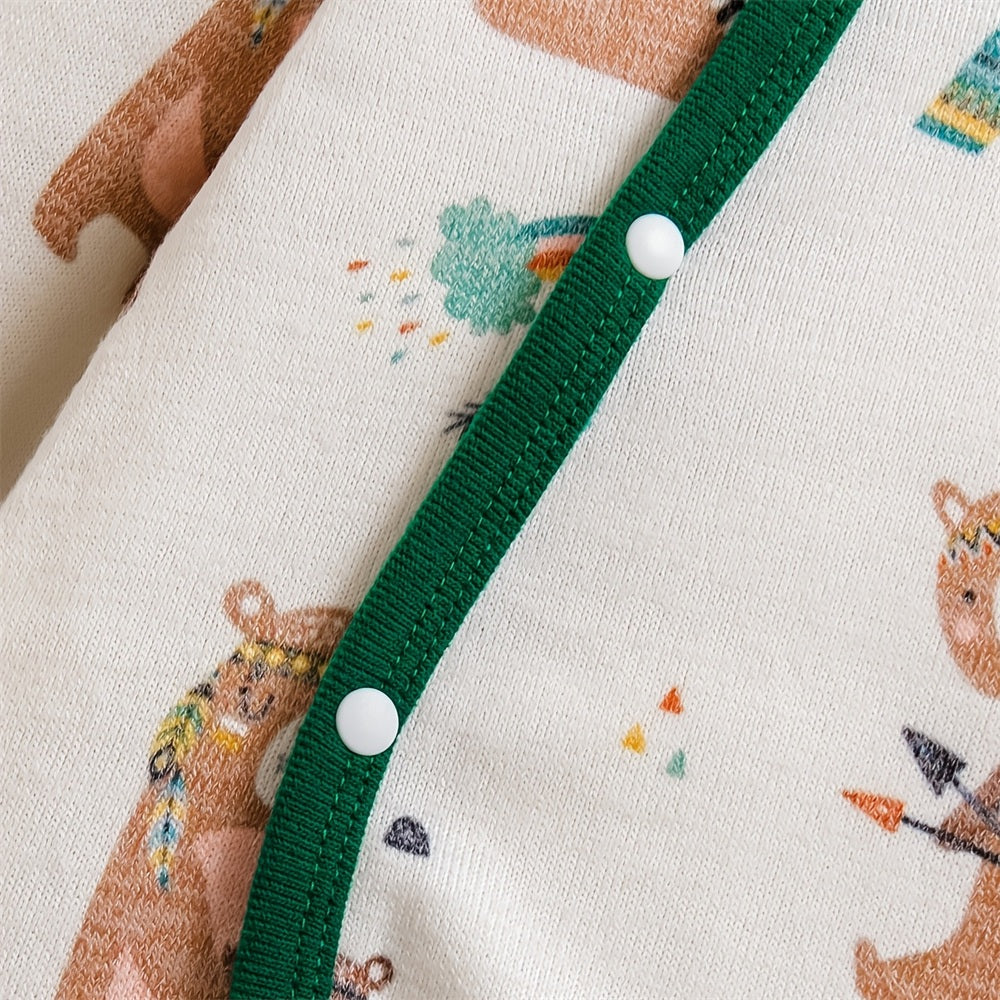 2PCS Adorable Bear Printed Long Sleeve Baby Boy Jumpsuit
