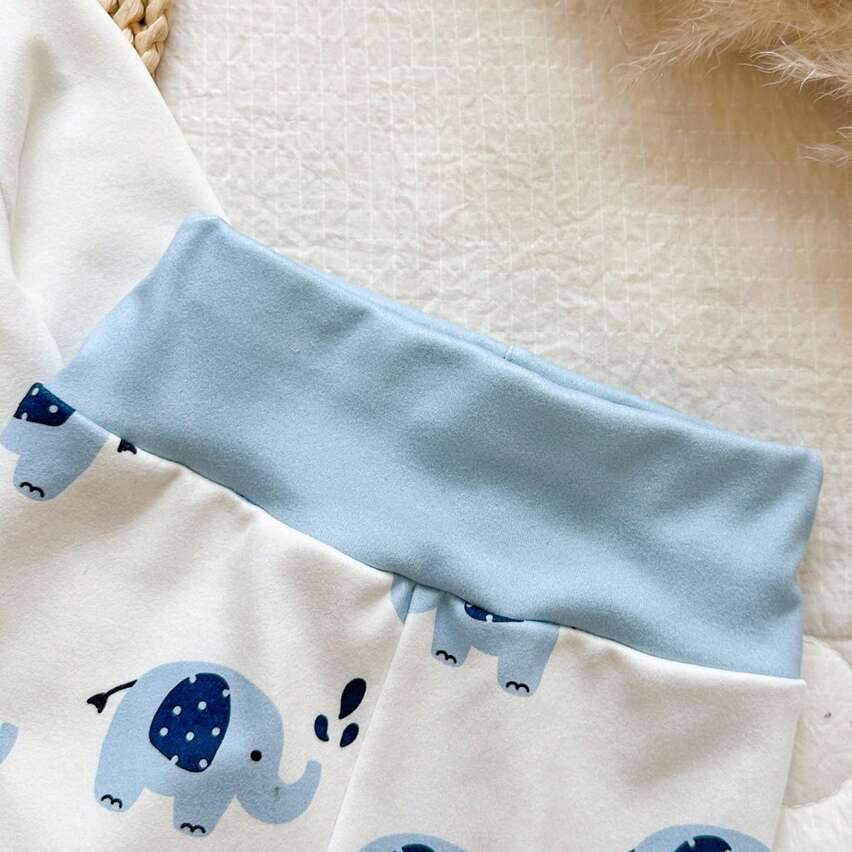 2PCS Cute Be Brave Letter Elephant Print Long Sleeve Baby Set