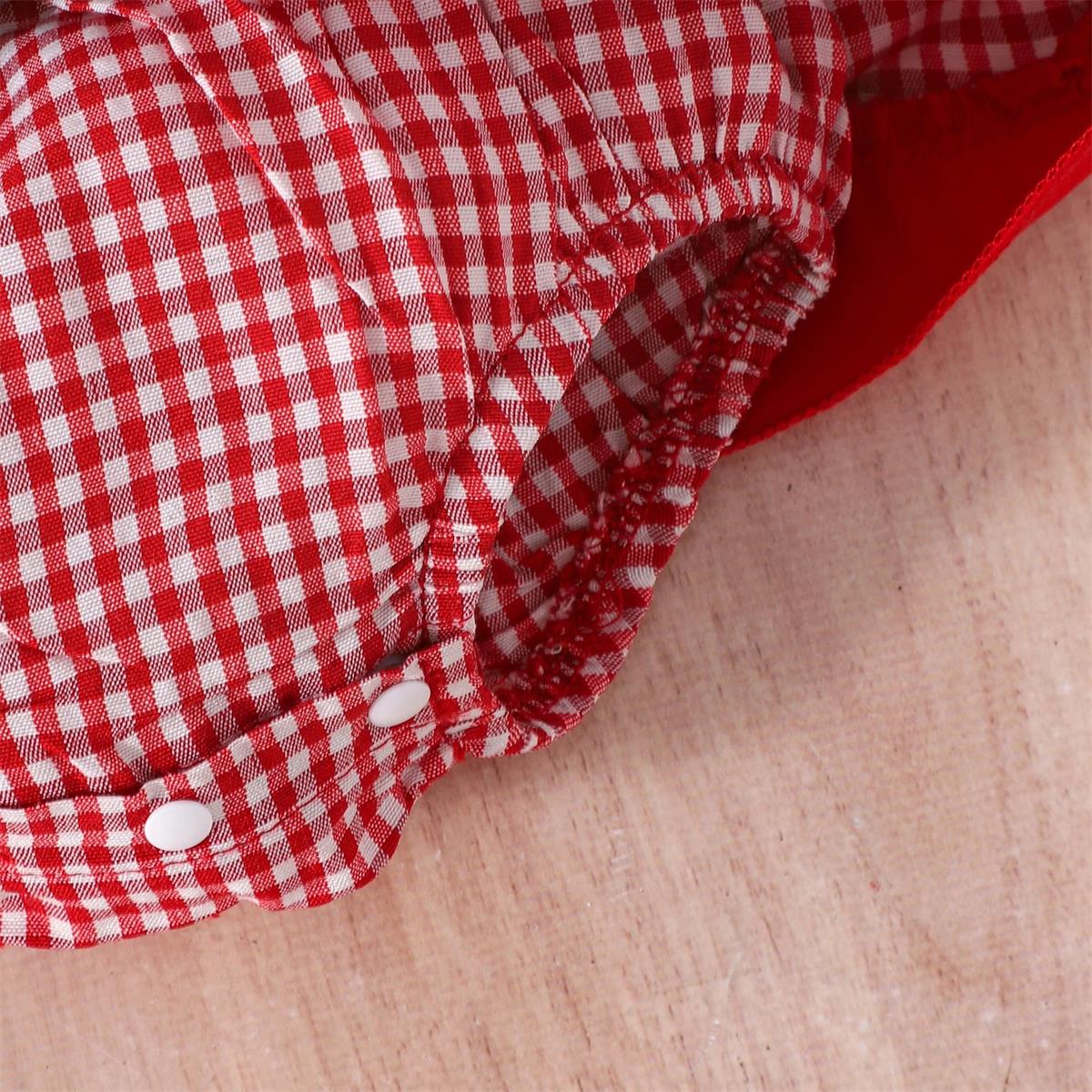 2PCS Sweet Cherry Plaid Printed Sleeveless Baby Romper