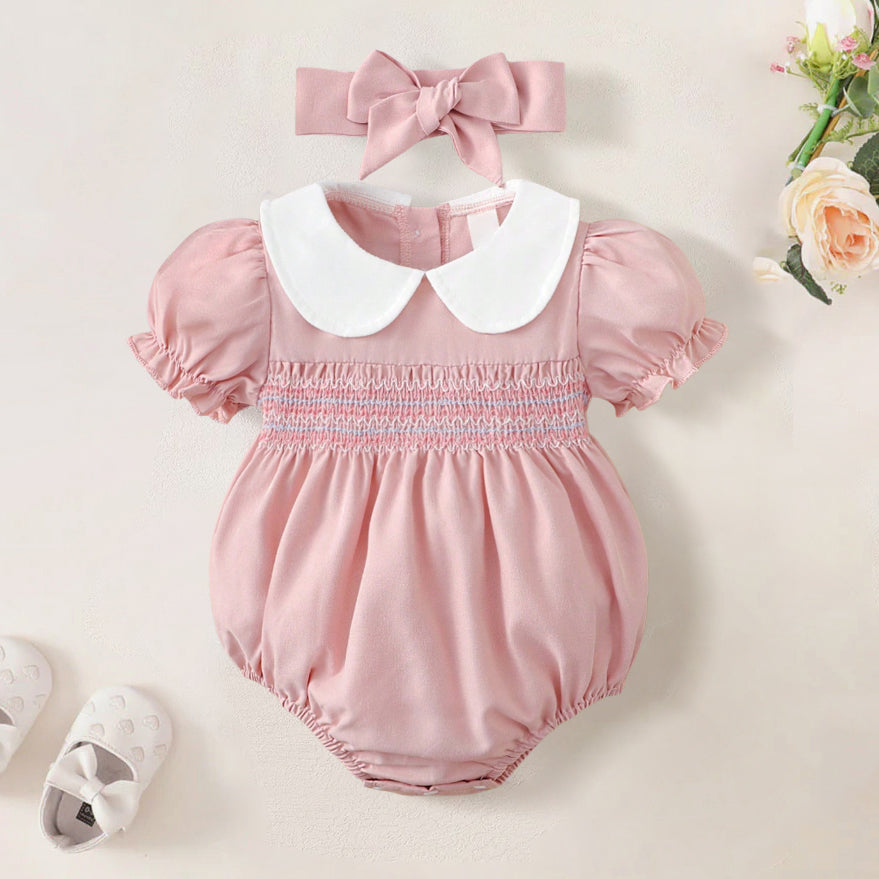 2PCS Sweet Solid Color Baby Girl Romper