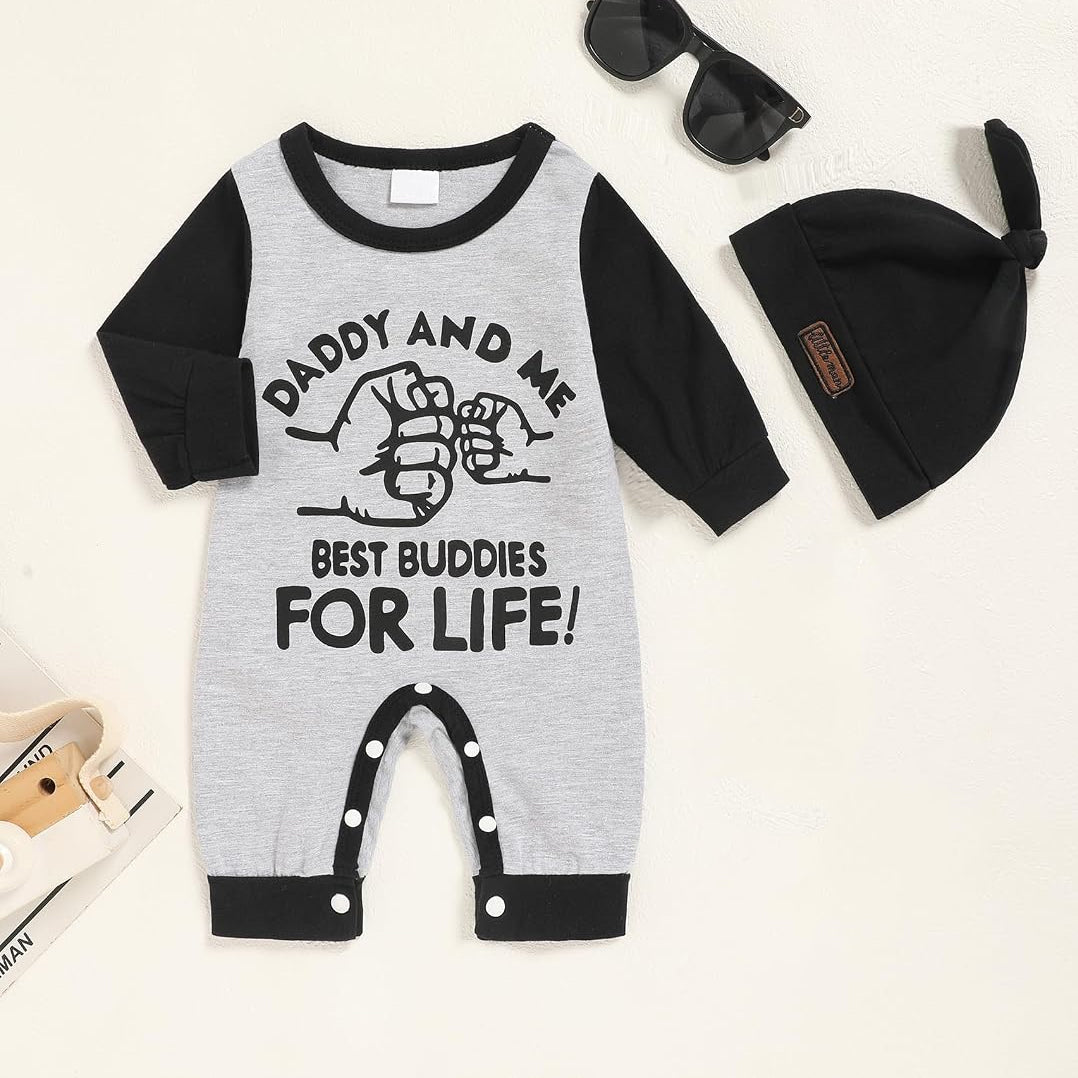 2PCS Casual Daddy and Me Letter Printed Long Sleeve Baby Jumpsuit