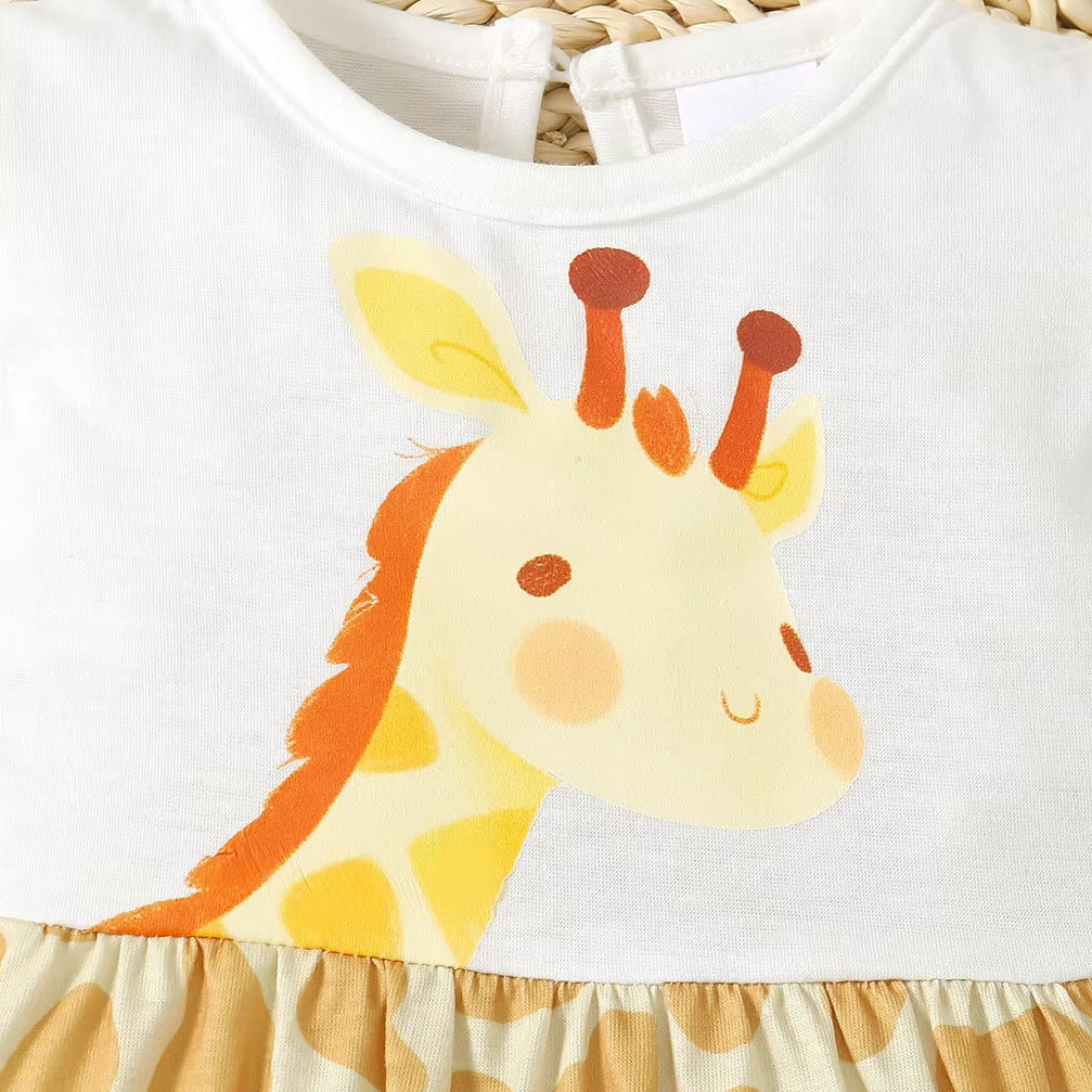 Cute Giraffe Print Flutter Sleeve Baby Jumpsuit