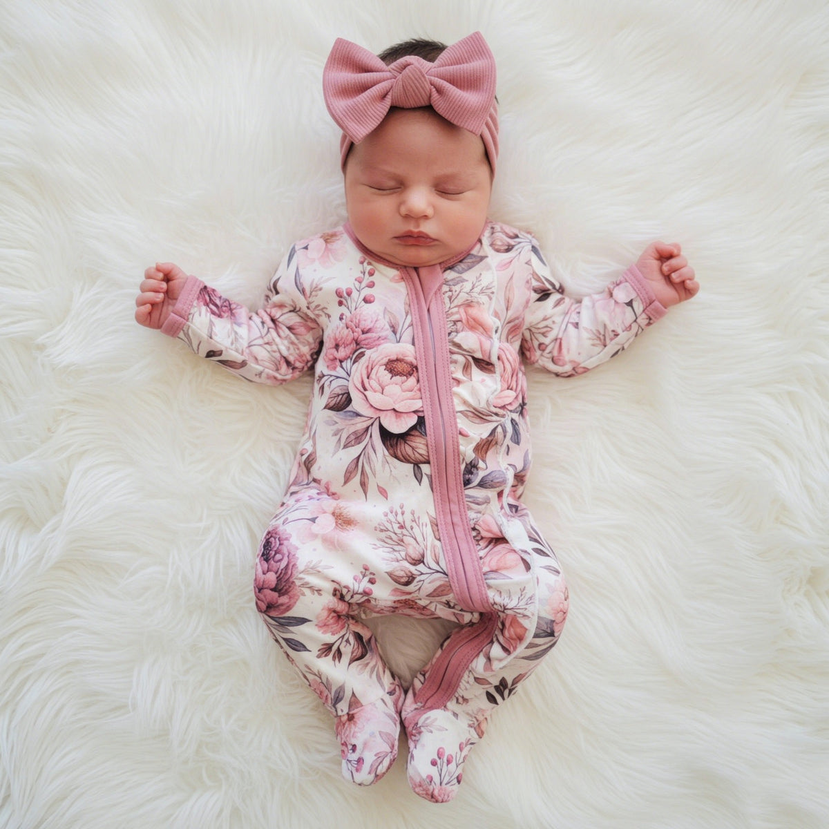 2PCS Sweet Allover Floral Print Long Sleeve Baby Zipper Jumpsuit
