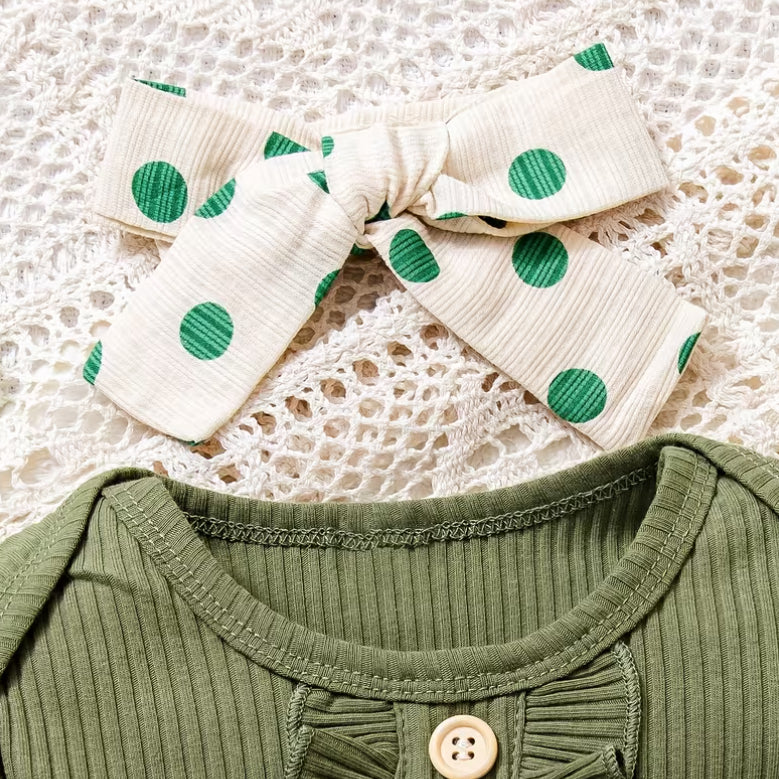 3PCS Pretty Polka Dots Printed Long Sleeve Baby Set