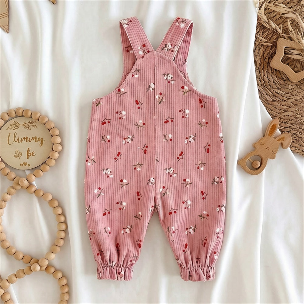 2PCS Pretty Floral Printed Short Sleeve Overalls Baby Set