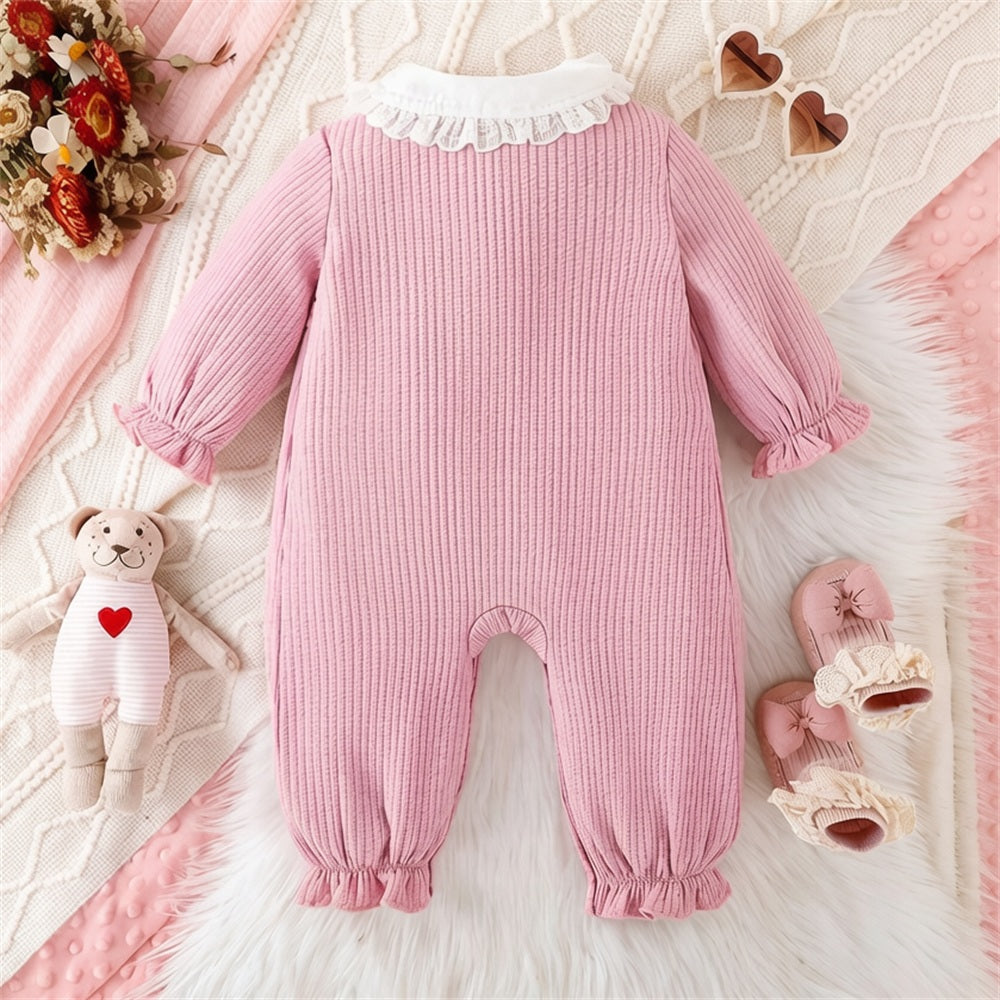 Pretty Solid Color Vine Embroidery Long Sleeve Baby Jumpsuit