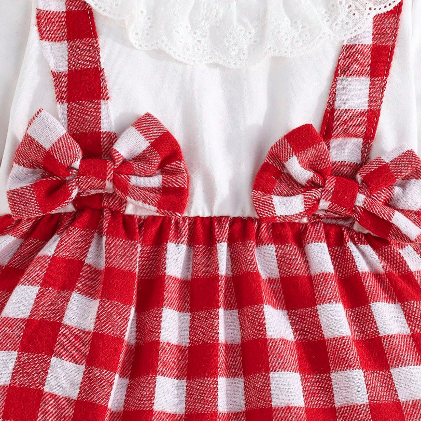 Cute Plaid Printed Ruffle Long Sleeve Baby Jumpsuit