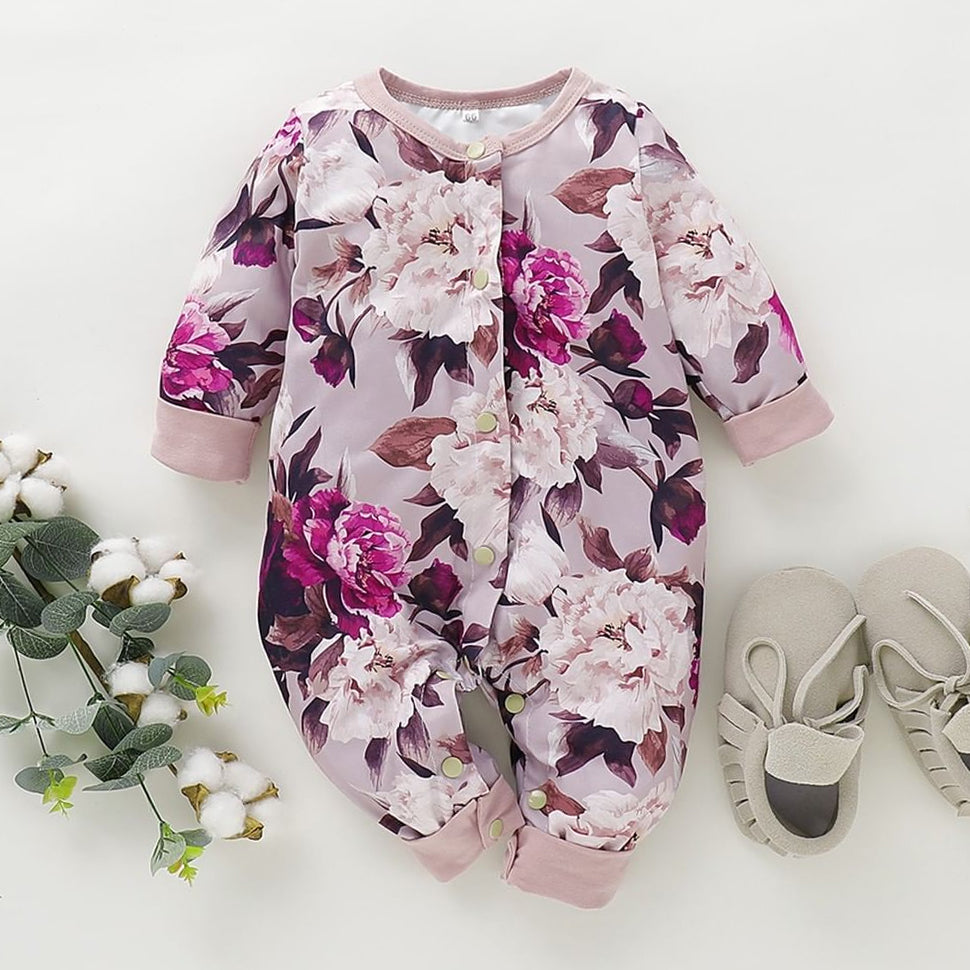 Trend Allover Floral Print Long Sleeve Baby Jumpsuit