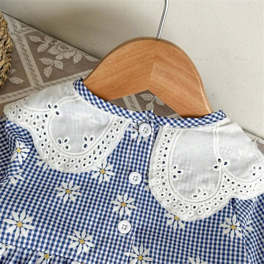 2PCS Charming Floral Plaid Print Long Sleeve Baby Jumpsuit