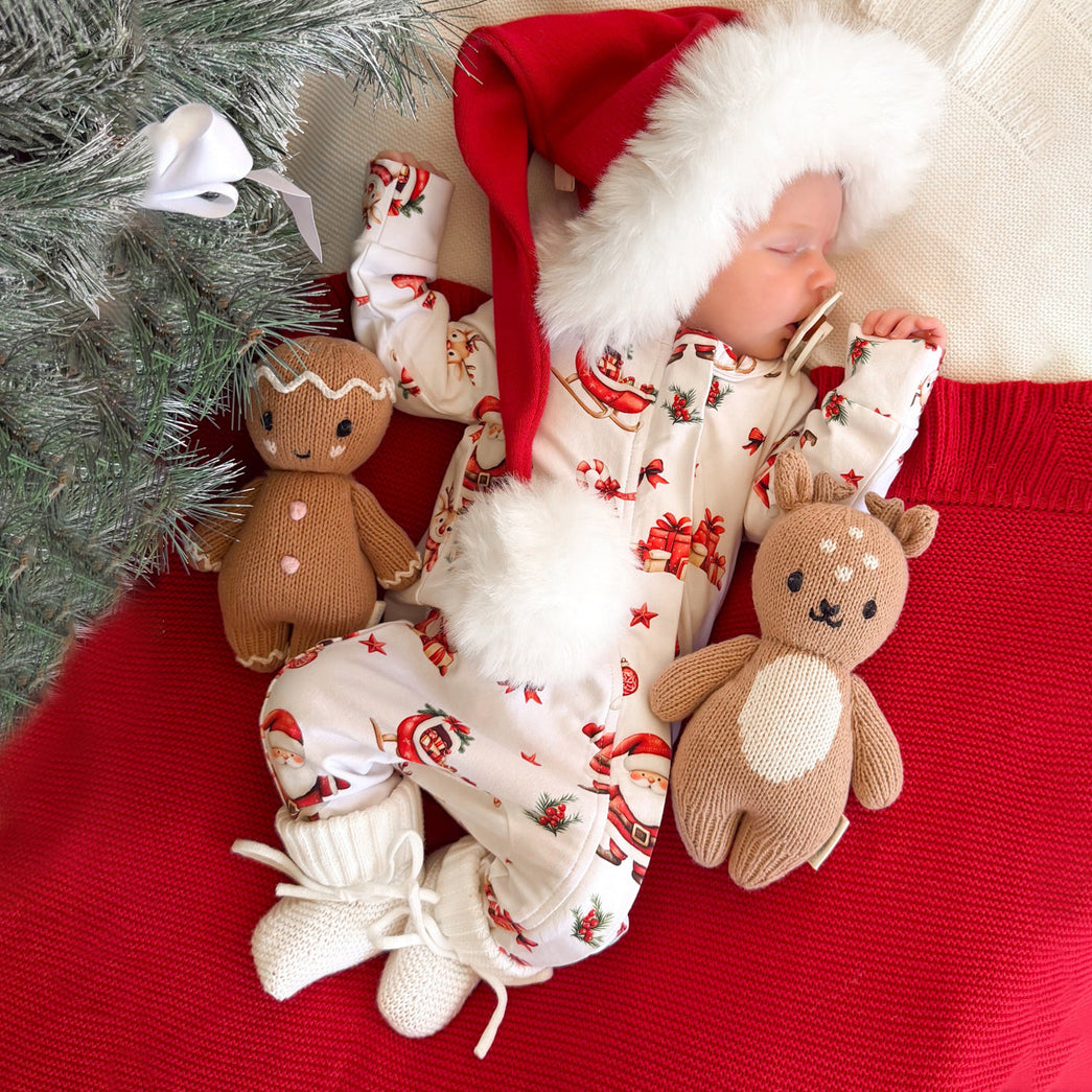 2PCS Christmas Santa Claus Elk Printed Zipper Baby Jumpsuit