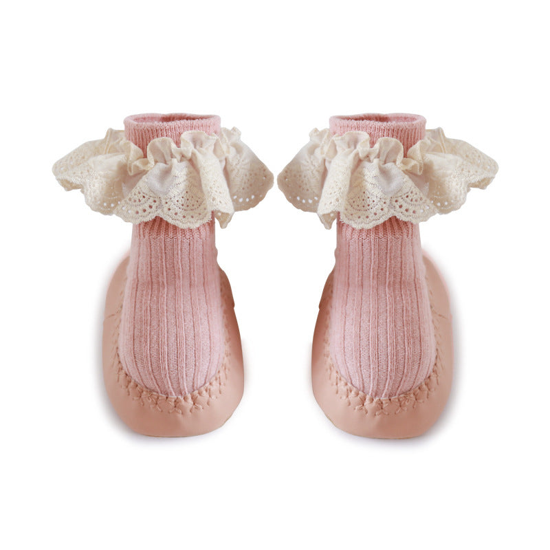 Lovely Lace Trim Soft Socks Integrated Baby Shoes