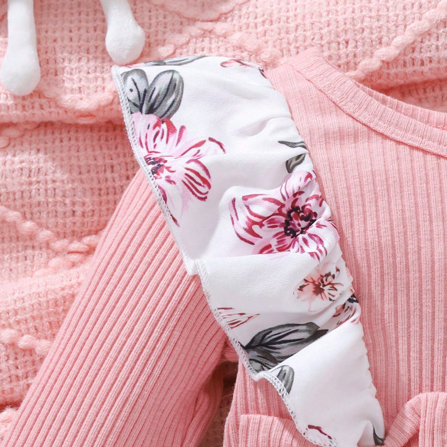 2PCS Delightful Floral Printed Ruffle Baby Jumpsuit