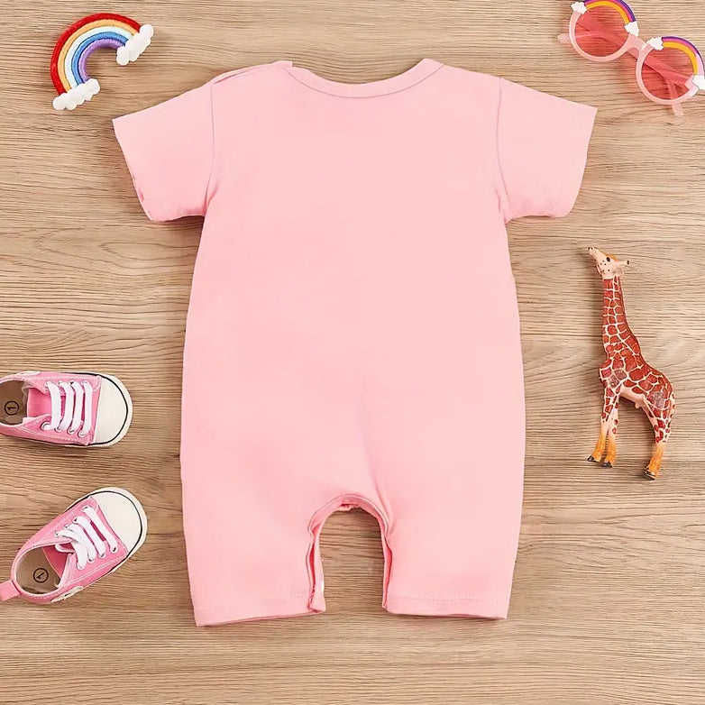 Lovely Deer Letter Print Short Sleeve Baby Girl Jumpsuit