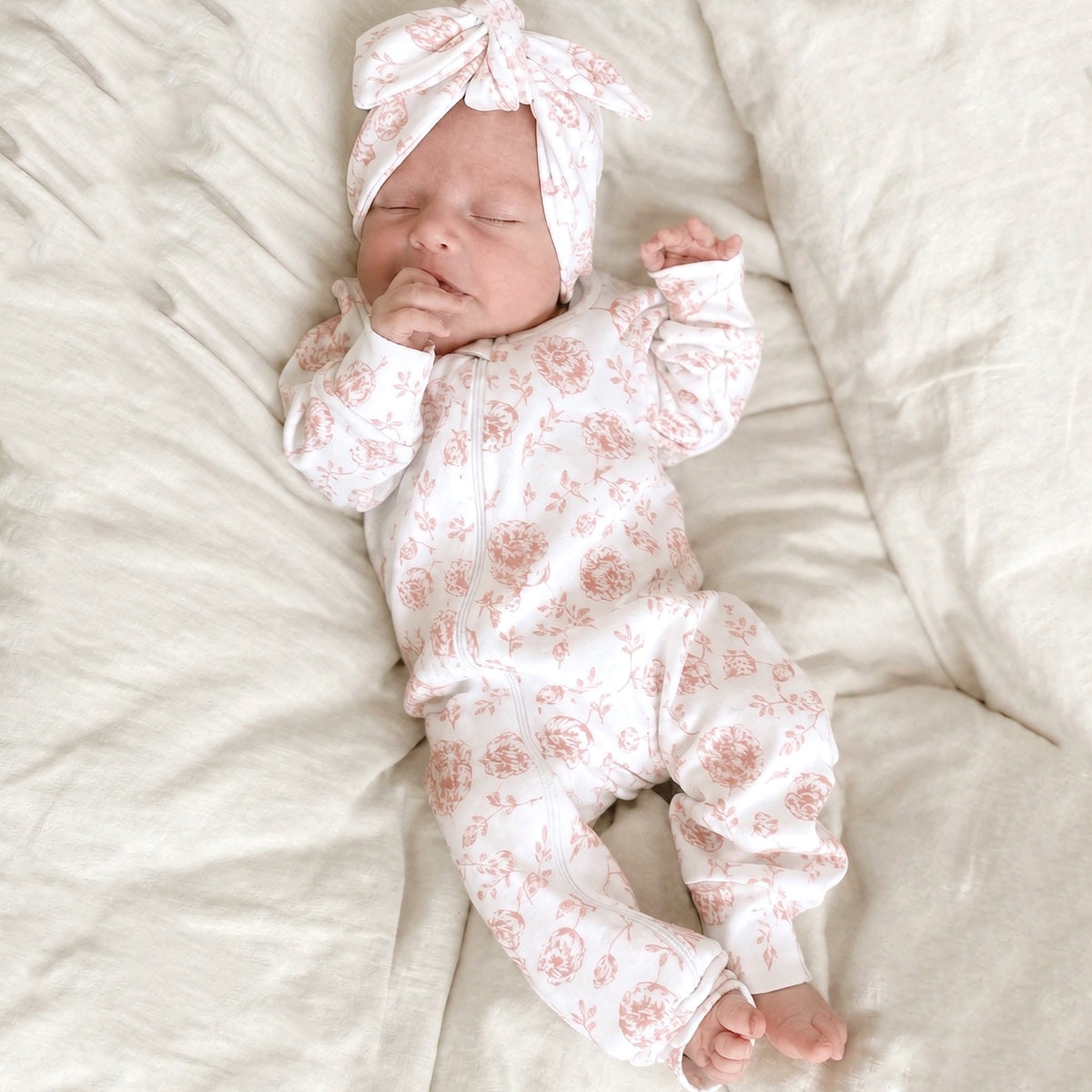 2PCS Comfy Floral Print Long Sleeve Baby Zipper Jumpsuit