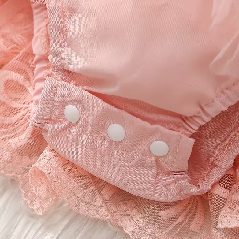 2PCS 3D Bow Print Long Sleeve Lace Baby Romper