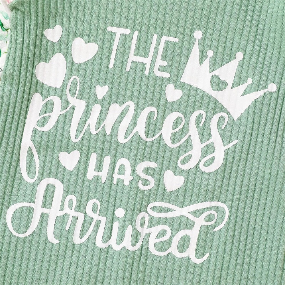 2PCS The Princess Has Arrived Letter Floral Print Baby Jumpsuit