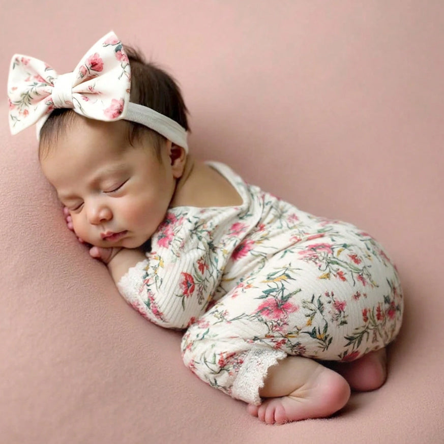 2PCS Sweet Floral Print Baby Girl Jumpsuit