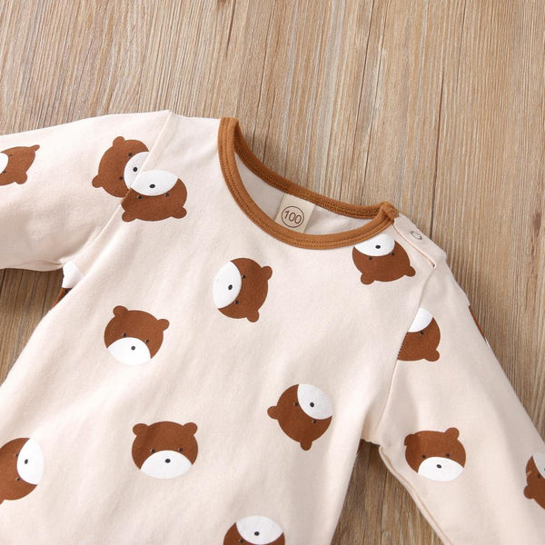 3PCS Lively Bear Printed Long Sleeve Baby Set