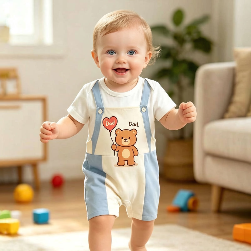 Casual Dad Letter Bear Print Short Sleeve Baby Jumpsuit