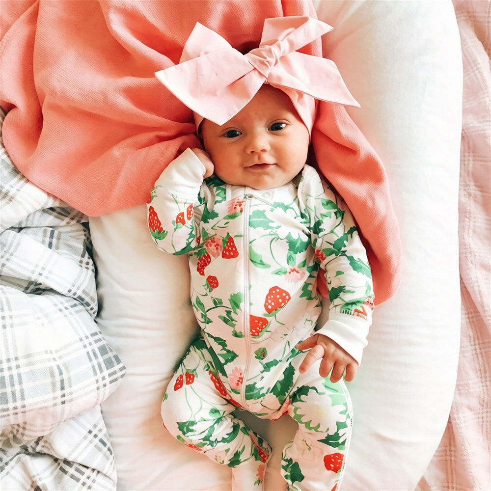 Sweet Floral Print Zipper Long Sleeve Baby Girl Jumpsuit