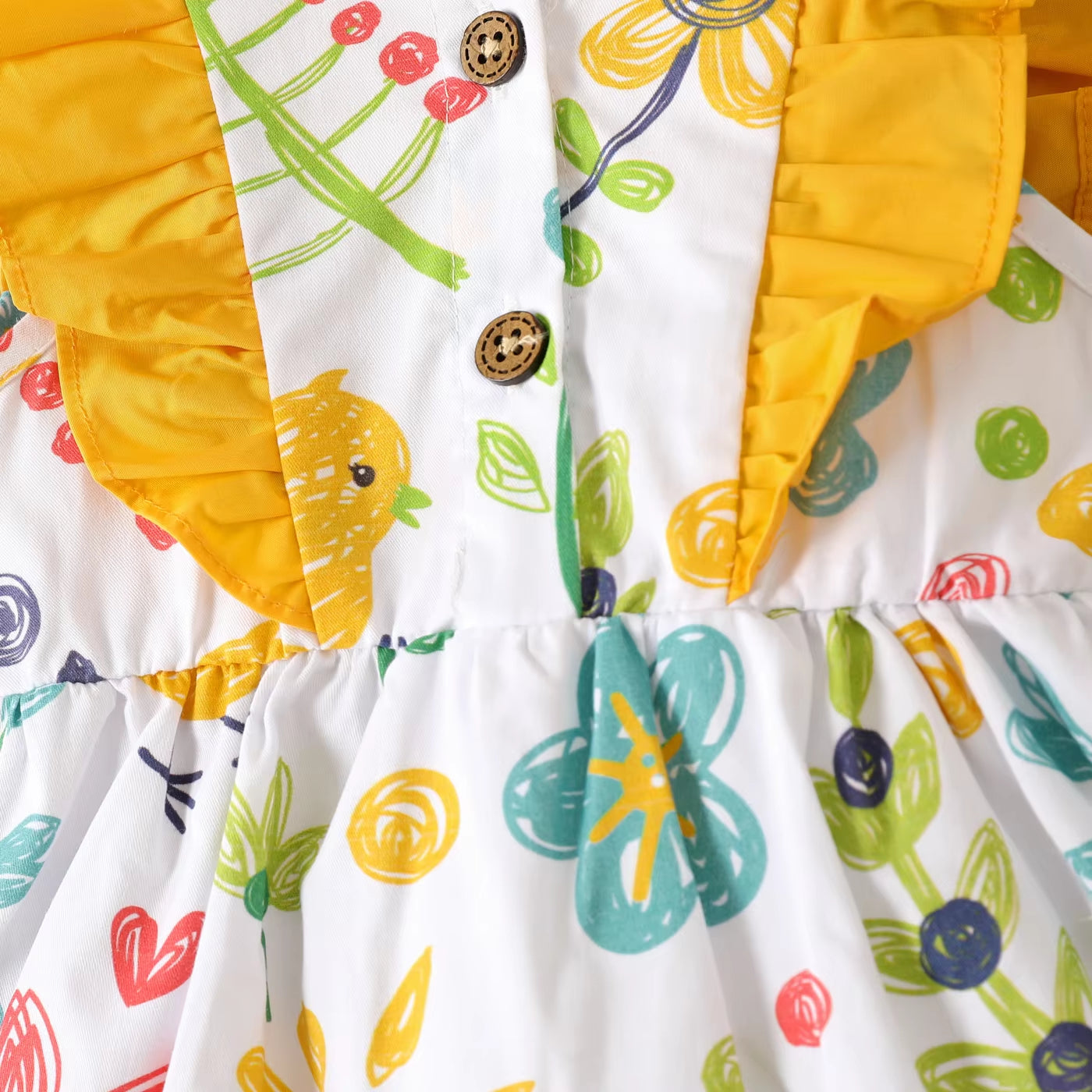 Colorful Hand-Painted Style Floral & Bird Printed Baby Jumpsuit