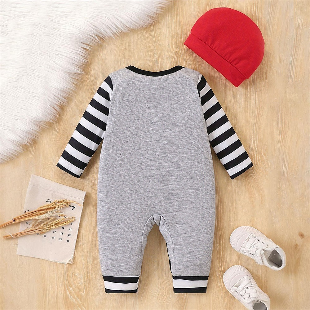 2PCS Mommy Is My Bestie Letter Print Striped Baby Jumpsuit