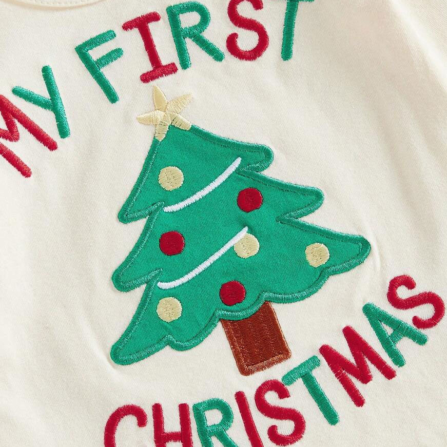 4 PCS My First Christmas Letter Tree Embroidered Plaid Print Baby Set