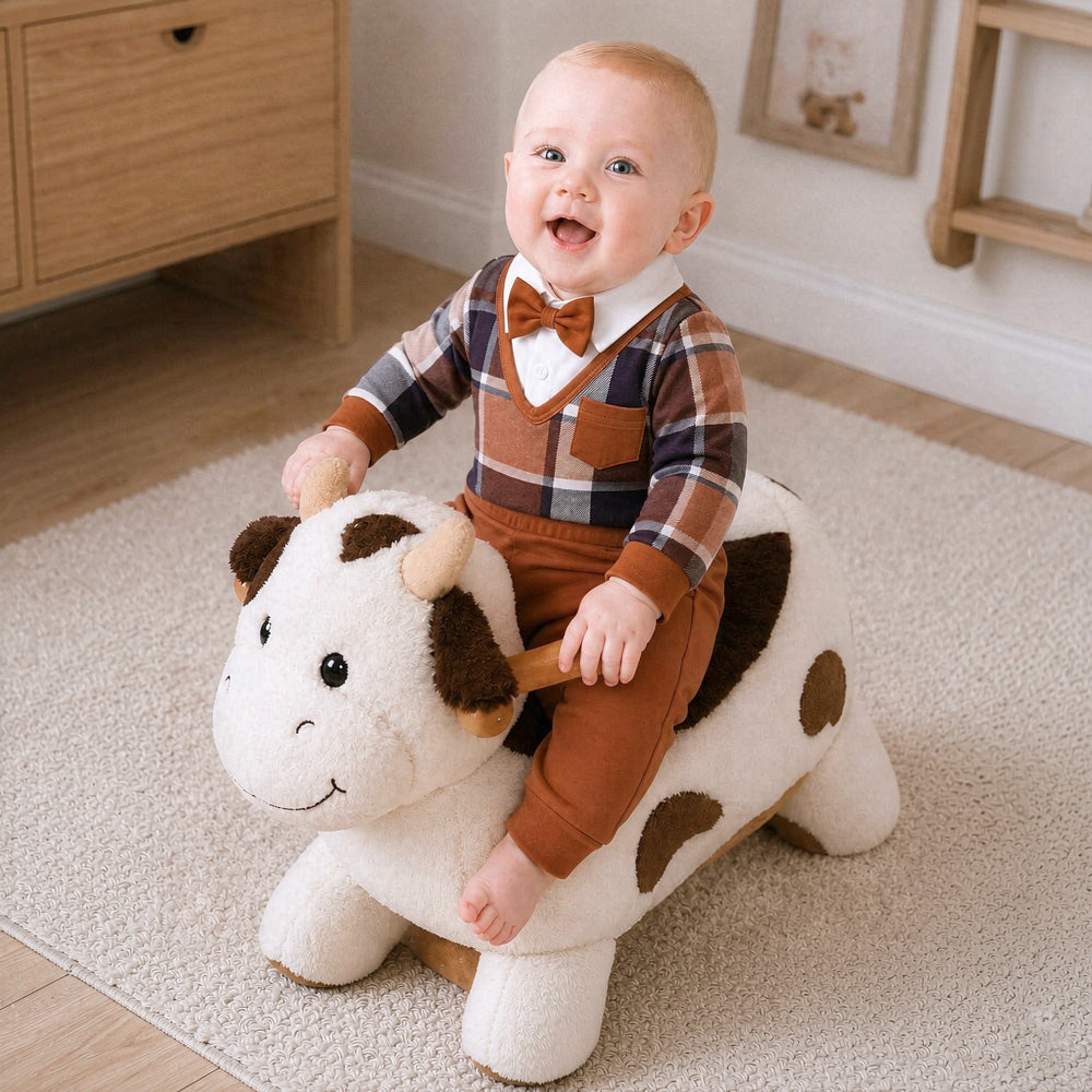 2PCS Classic Plaid Print Bow Tie Long Sleeve Baby Boy Set