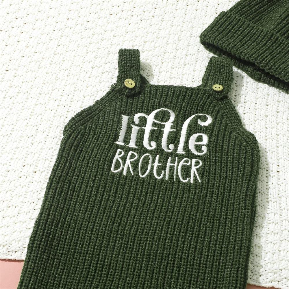 2PCS Little Brother Letter Print Knit Baby Jumpsuit