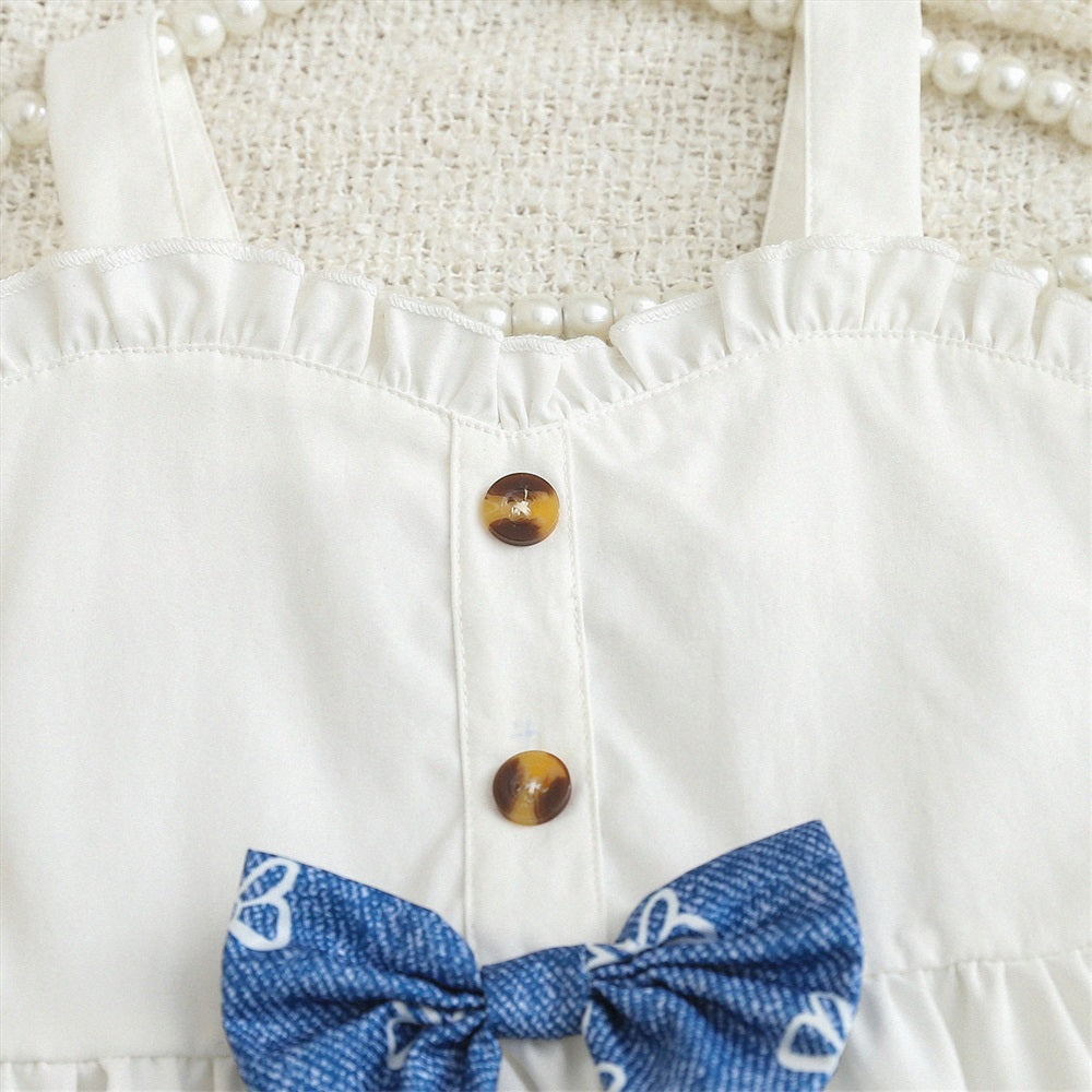 2PCS Cute Bow Printed Sleeveless Baby Set