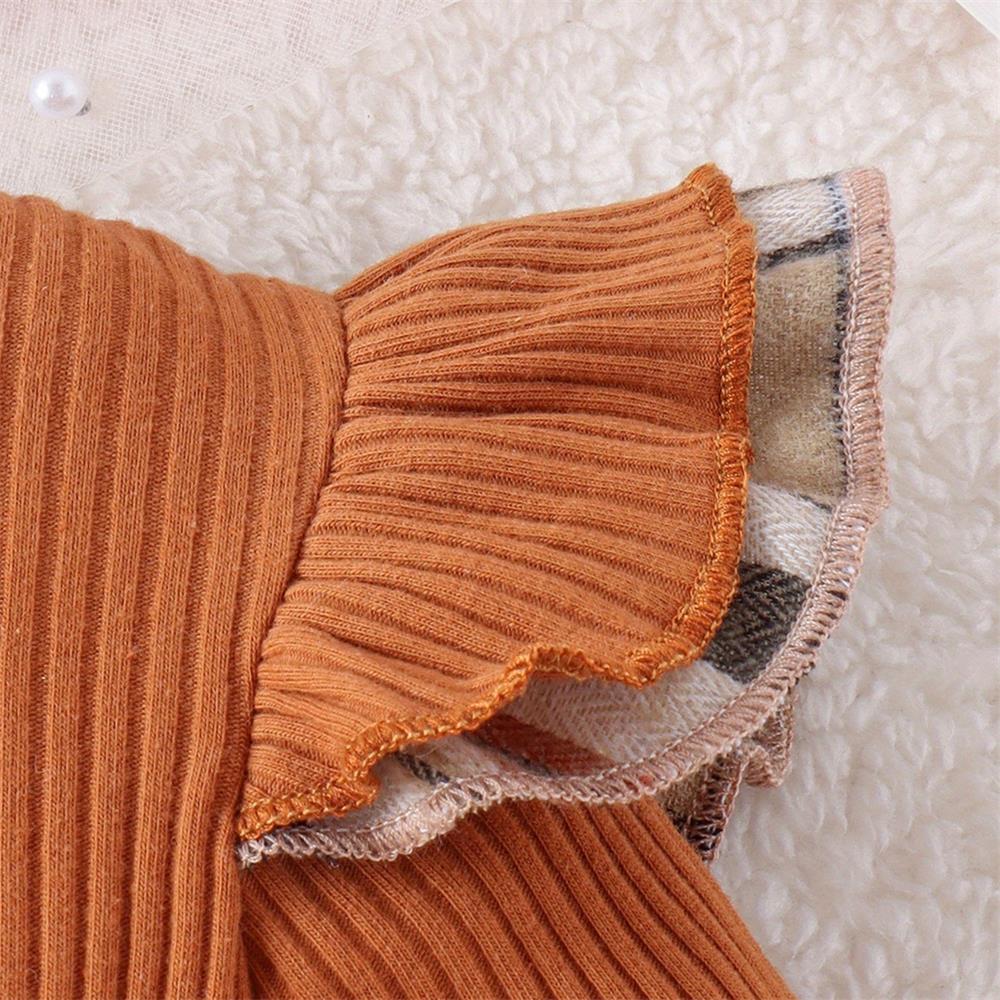 2PCS Lovely Plaid Print Long Sleeve Baby Romper