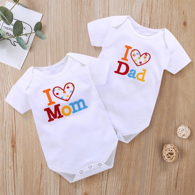 2PCS I Love Mom/Dad Lovely Letter Printed Baby Romper