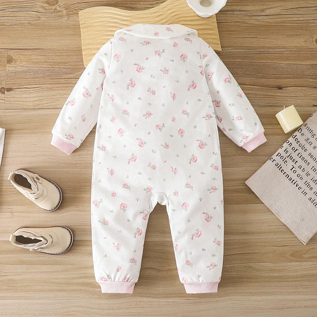 Delightful Floral Printed Long Sleeve Baby Girl Jumpsuit