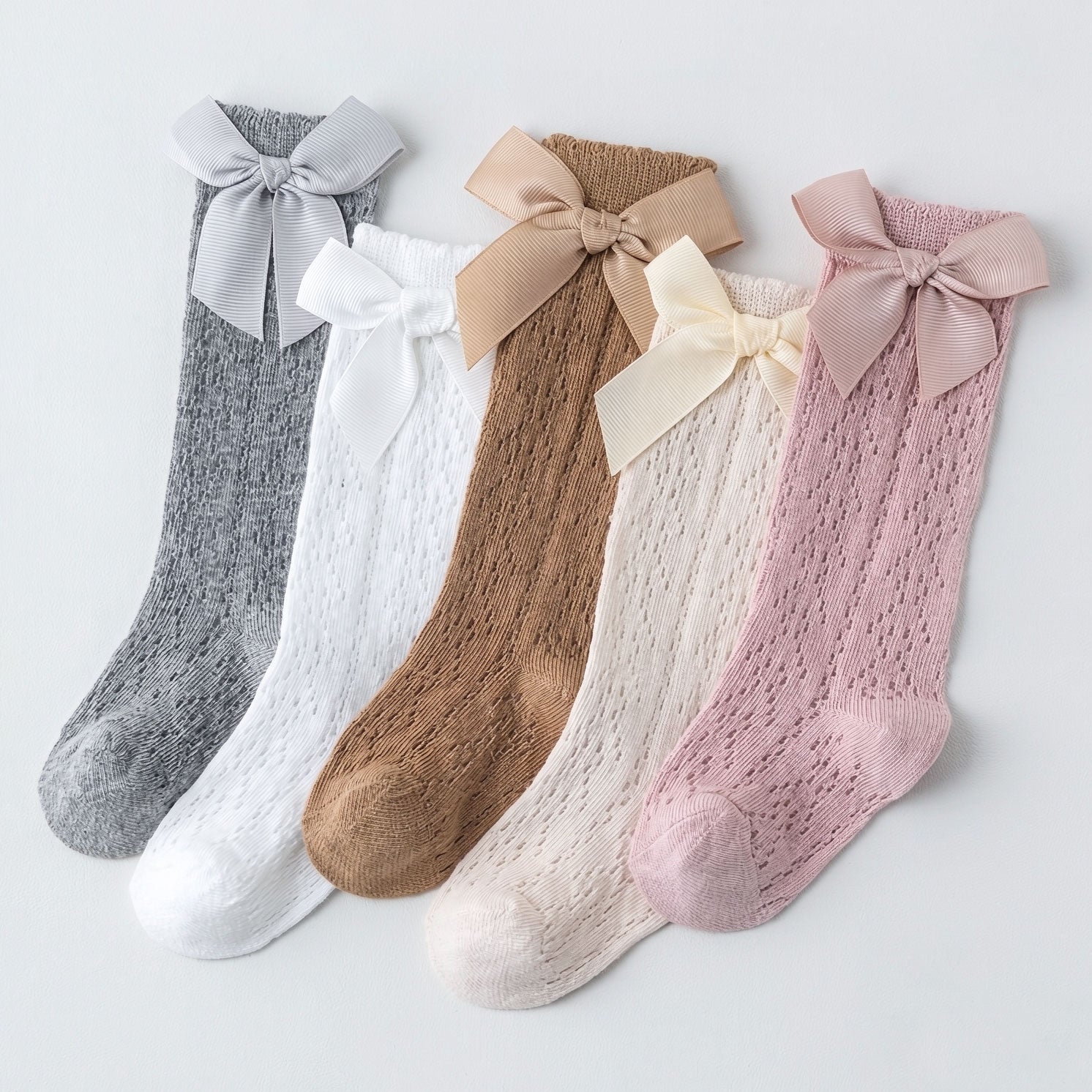 Breathable Mesh Bow Lace Long Baby Socks