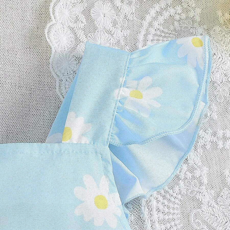 Sweet Daisy Print Flutter Sleeve Baby Girl Romper