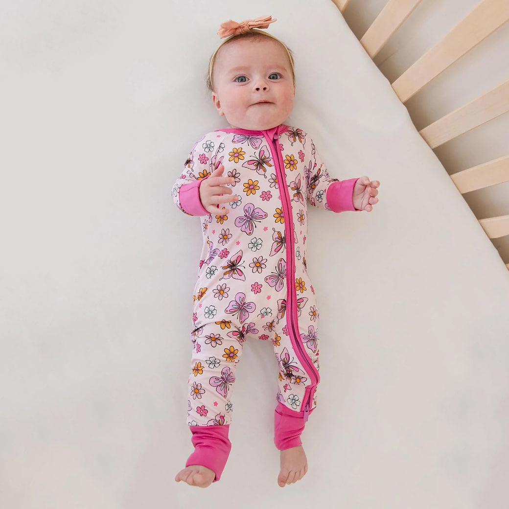 Butterfly Floral Printed Zipper Baby Jumpsuit