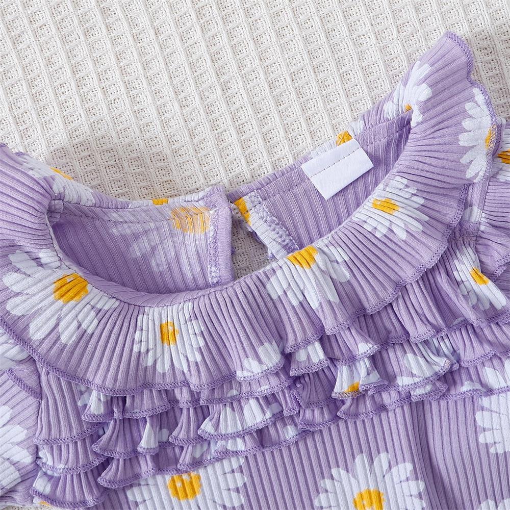 2PCS Fashion Daisy Print Long Sleeve Baby Jumpsuit