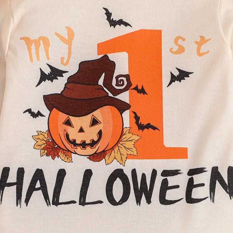 3PCS My First Halloween Letter Pumpkin Printed Baby Set