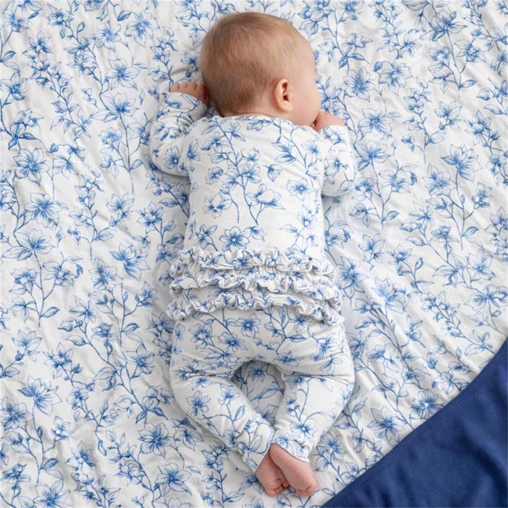 2PCS Cheerful Floral Printed Zipper Baby Girl Jumpsuit
