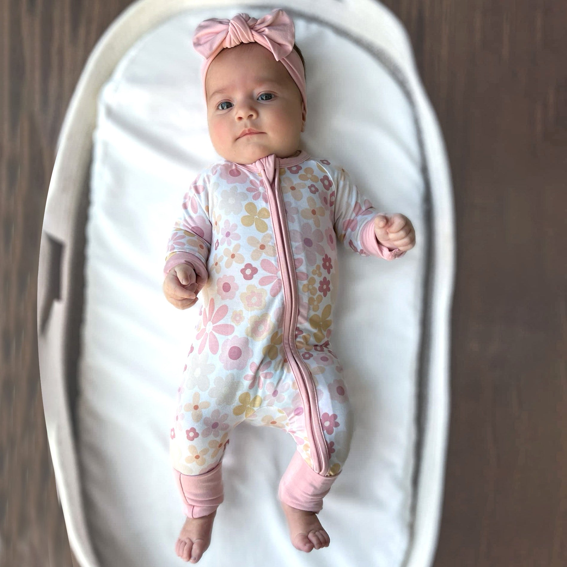 Allover Delightful Floral Printed Zipper Baby Jumpsuit
