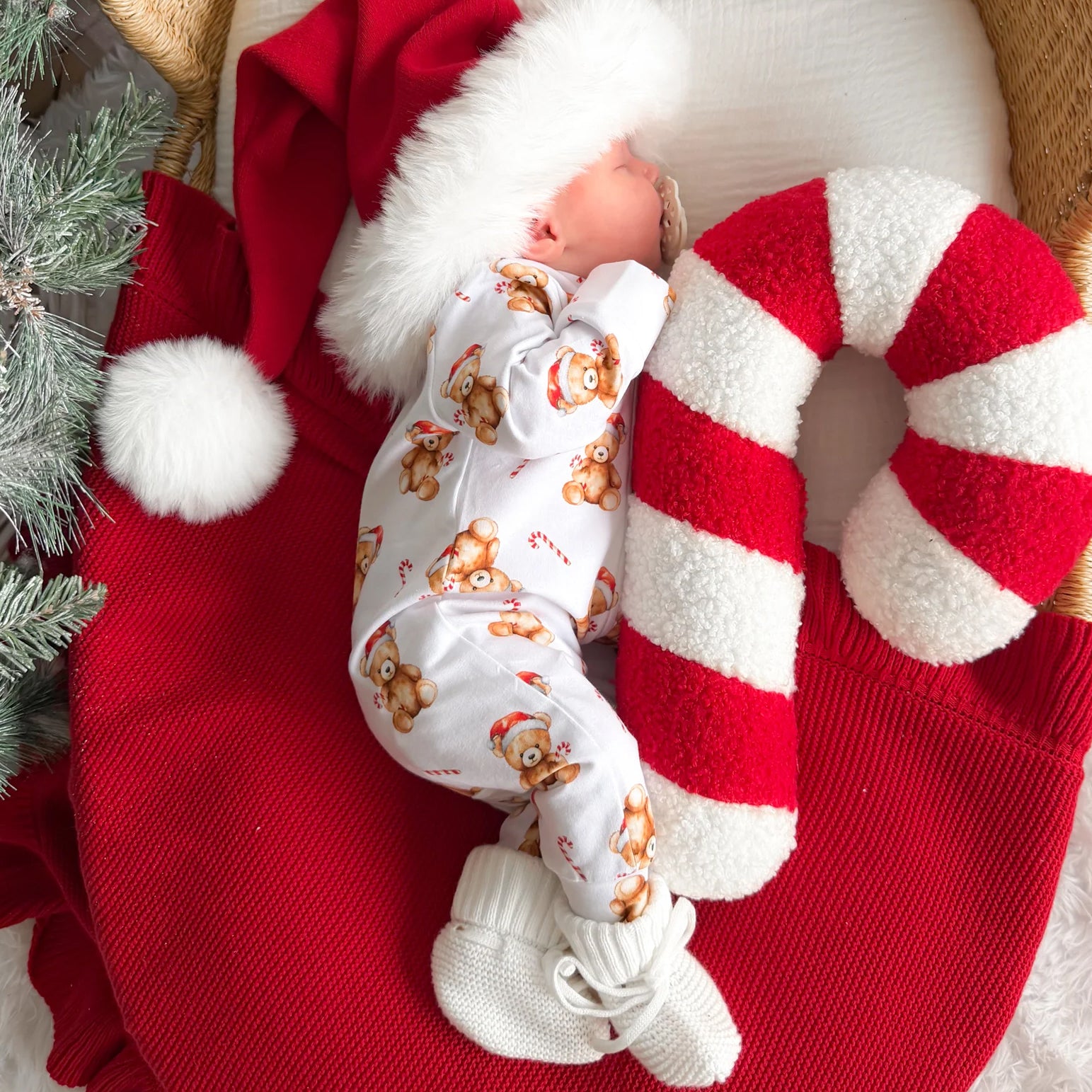 Christmas Bear Printed Long Sleeve Zipper Baby Jumpsuit